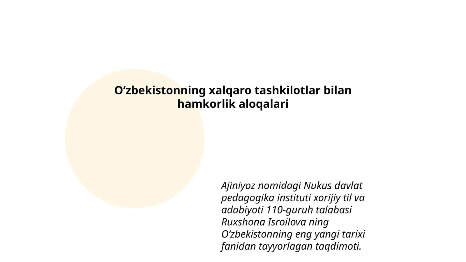 Oʻzbekistonning eng yangi tarixi fanidan tayyorlagan taqdimoti 1