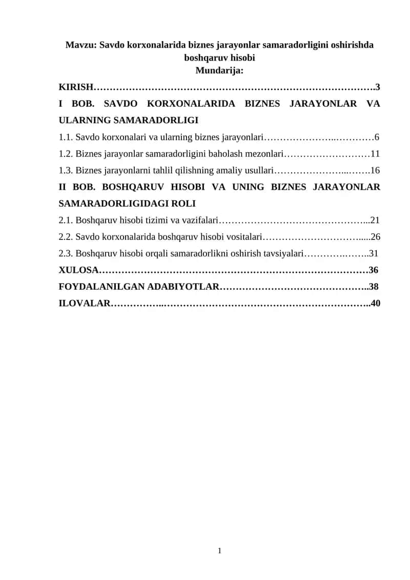 Savdo korxonalarida biznes jarayonlar samaradorligini oshirishda boshqaruv hisobi 1