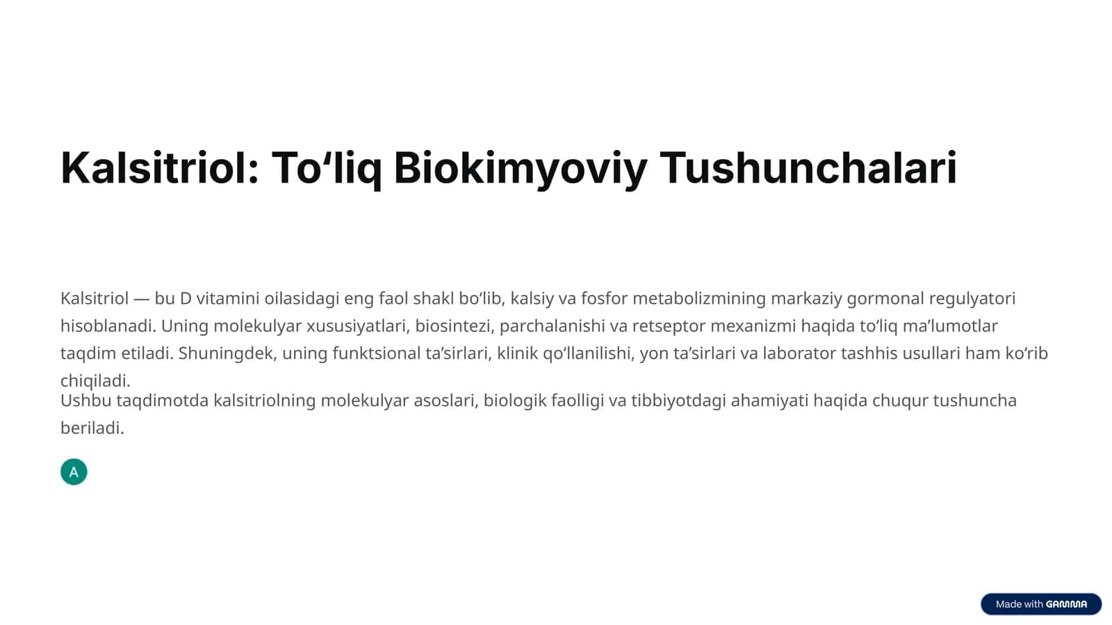 Kalsitriol: To‘liq Biokimyoviy Tushunchalari 1