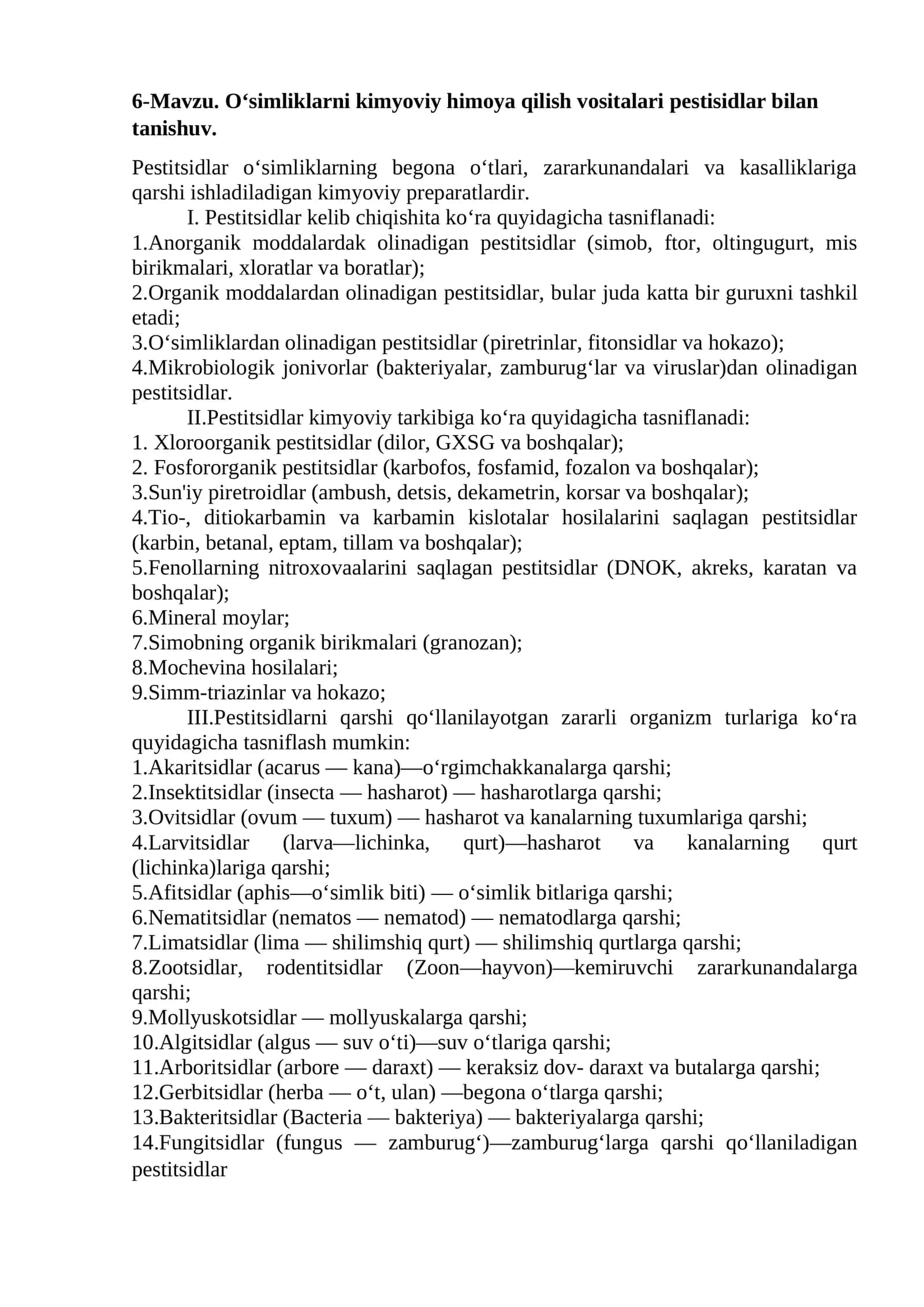 O‘simliklarni kimyoviy himoya qilish vositalari pestisidlar bilan tanishuv 1