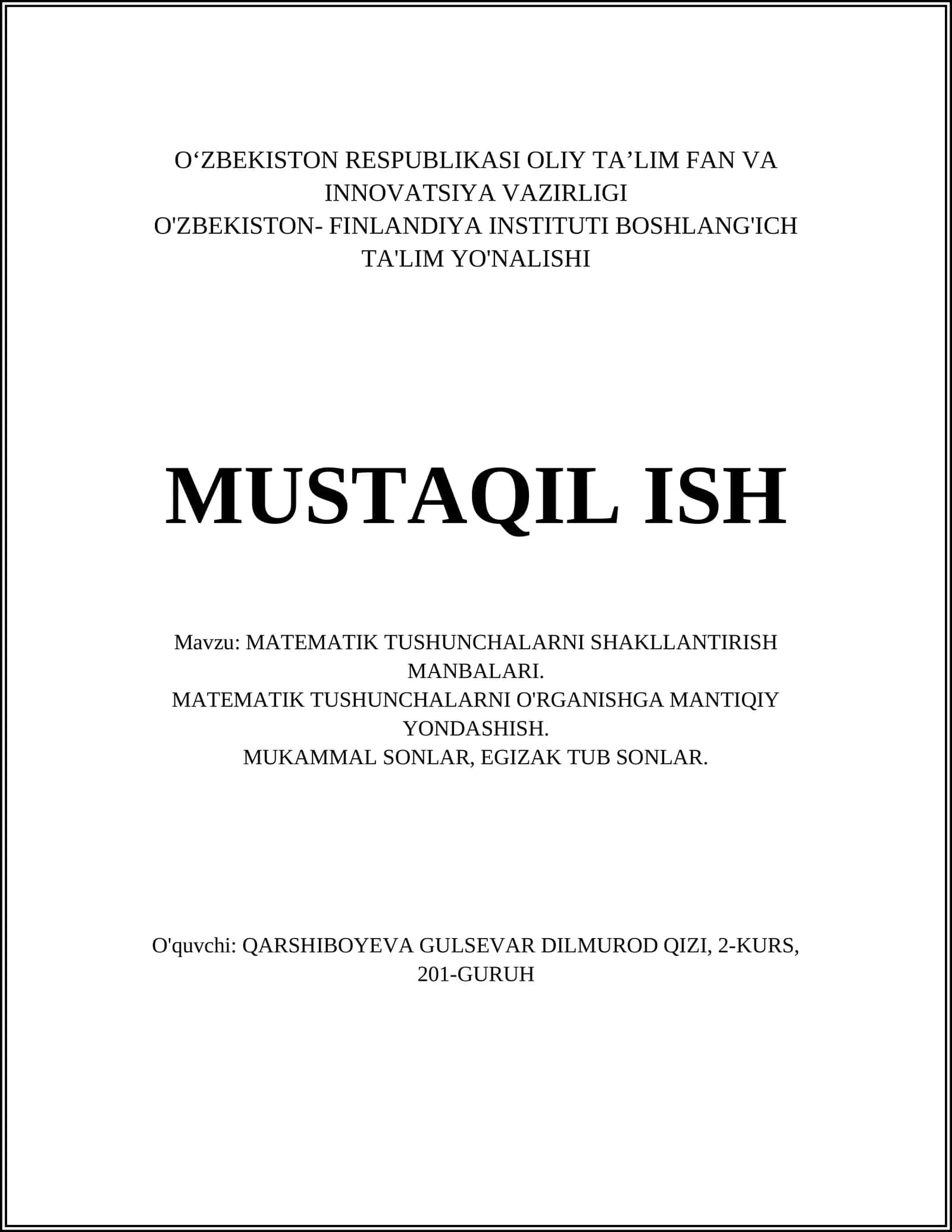 MATEMATIK TUSHUNCHALARNI SHAKLLANTIRISH MANBALARI 1
