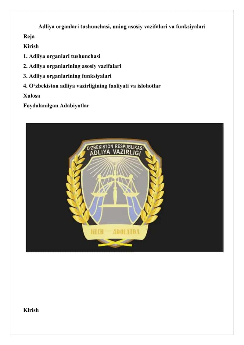 Adliya organlari tushunchasi, uning asosiy vazifalari va funksiyalari 1