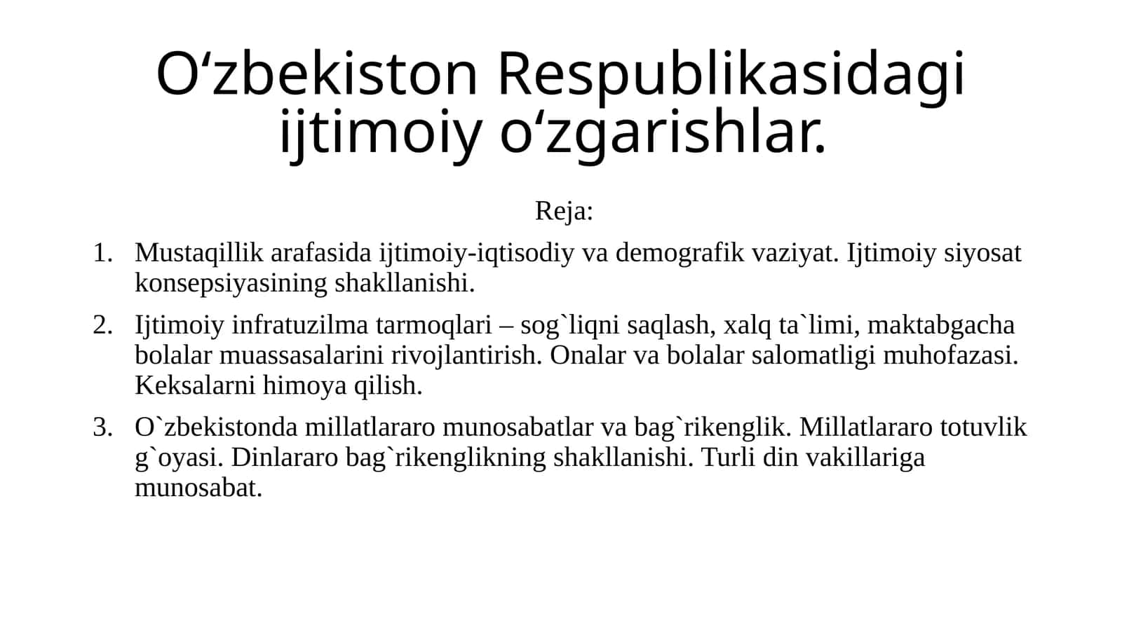 Oʻzbekiston Respublikasidagi ijtimoiy oʻzgarishlar 1