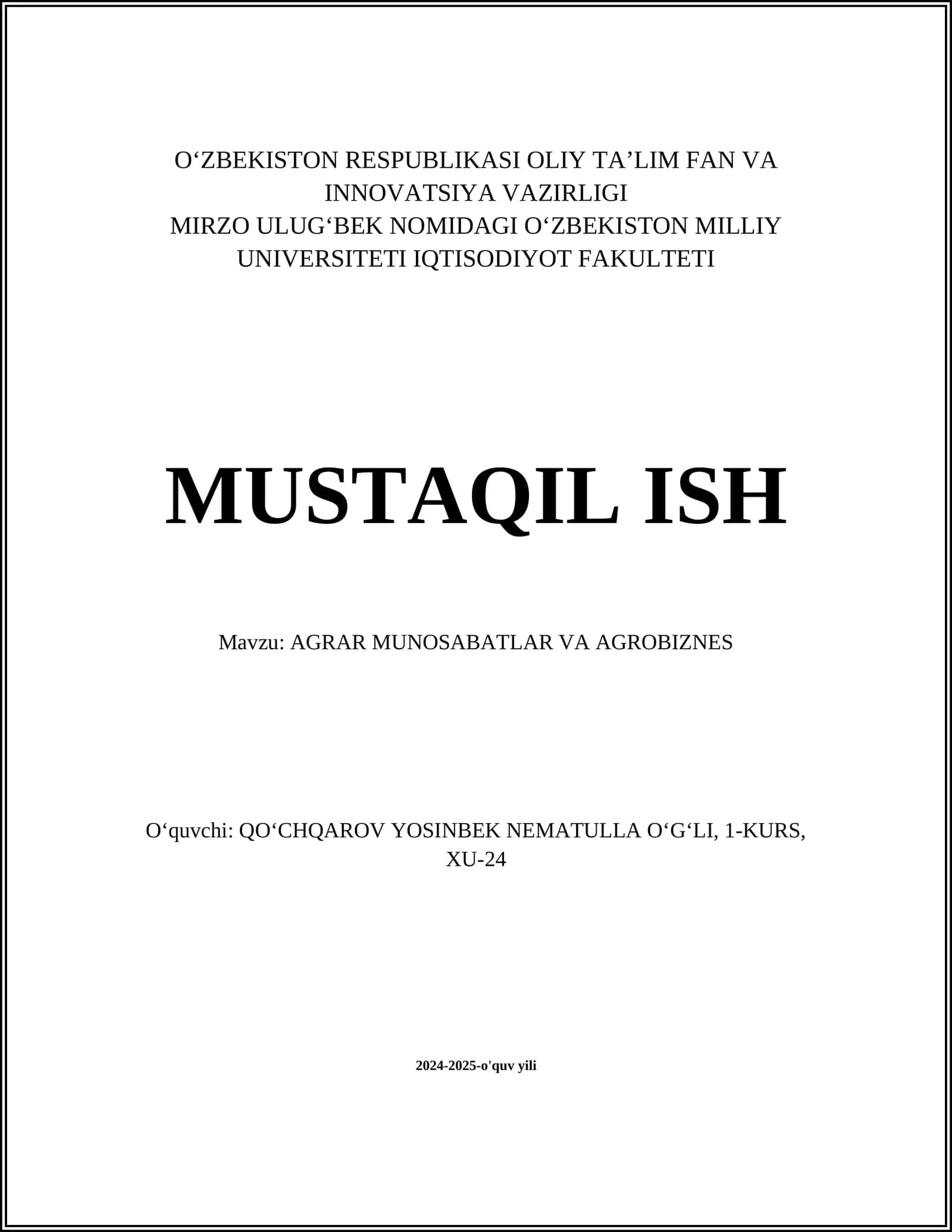 AGRAR MUNOSABATLAR VA AGROBIZNES 1