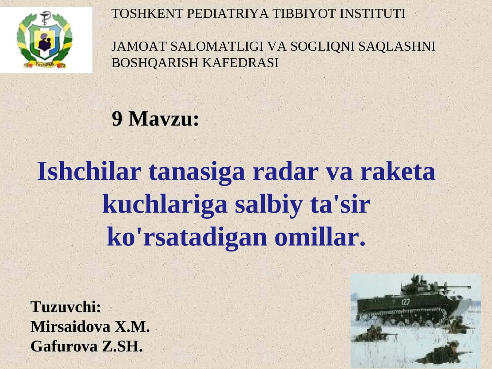 Tuzuvchi: Mirsaidova X.M. Gafurova Z.SH 1