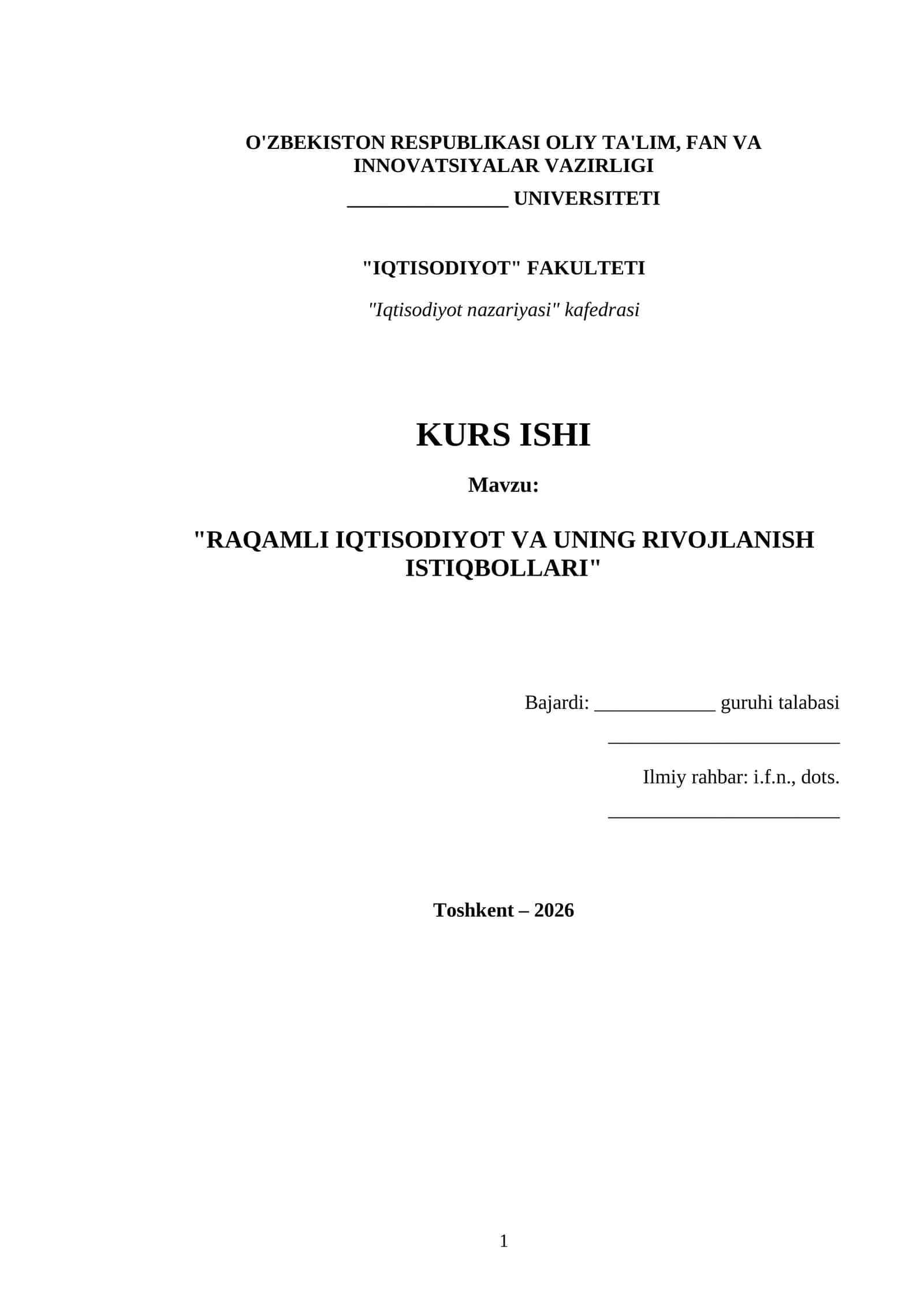 RAQAMLI IQTISODIYOT VA UNING RIVOJLANISH ISTIQBOLLARI 1