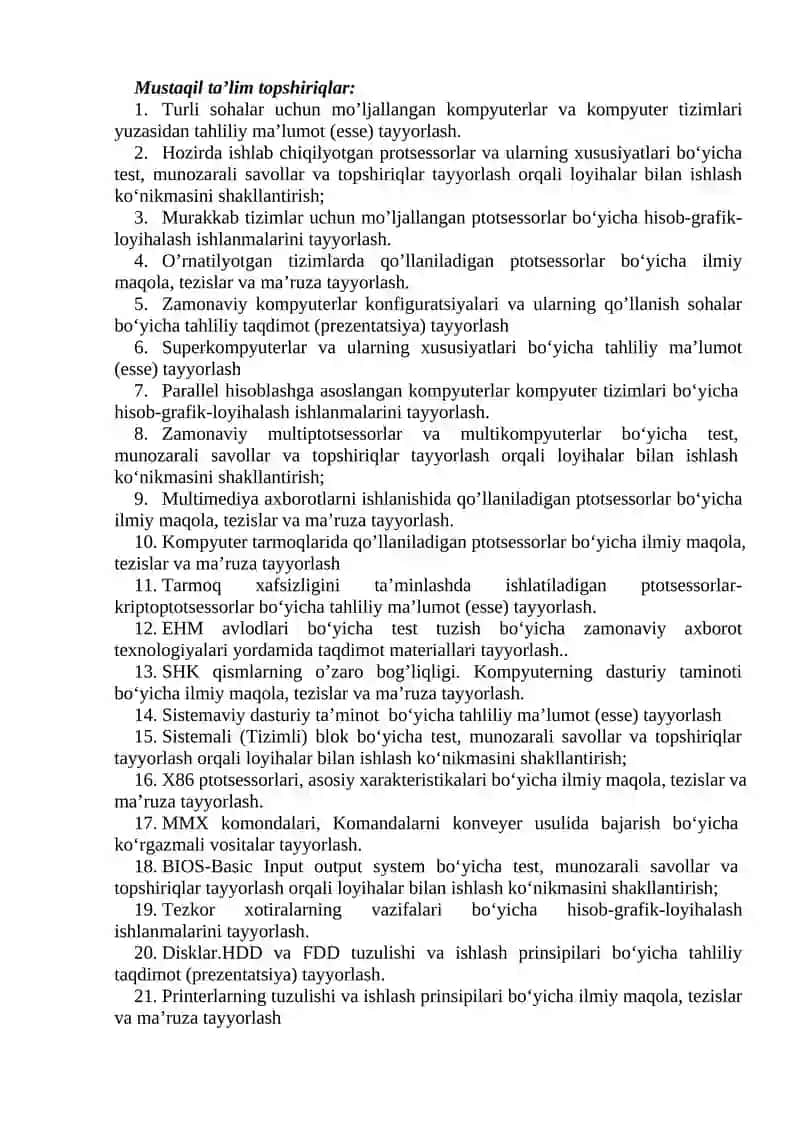 Mustaqil ta’lim topshiriqlar