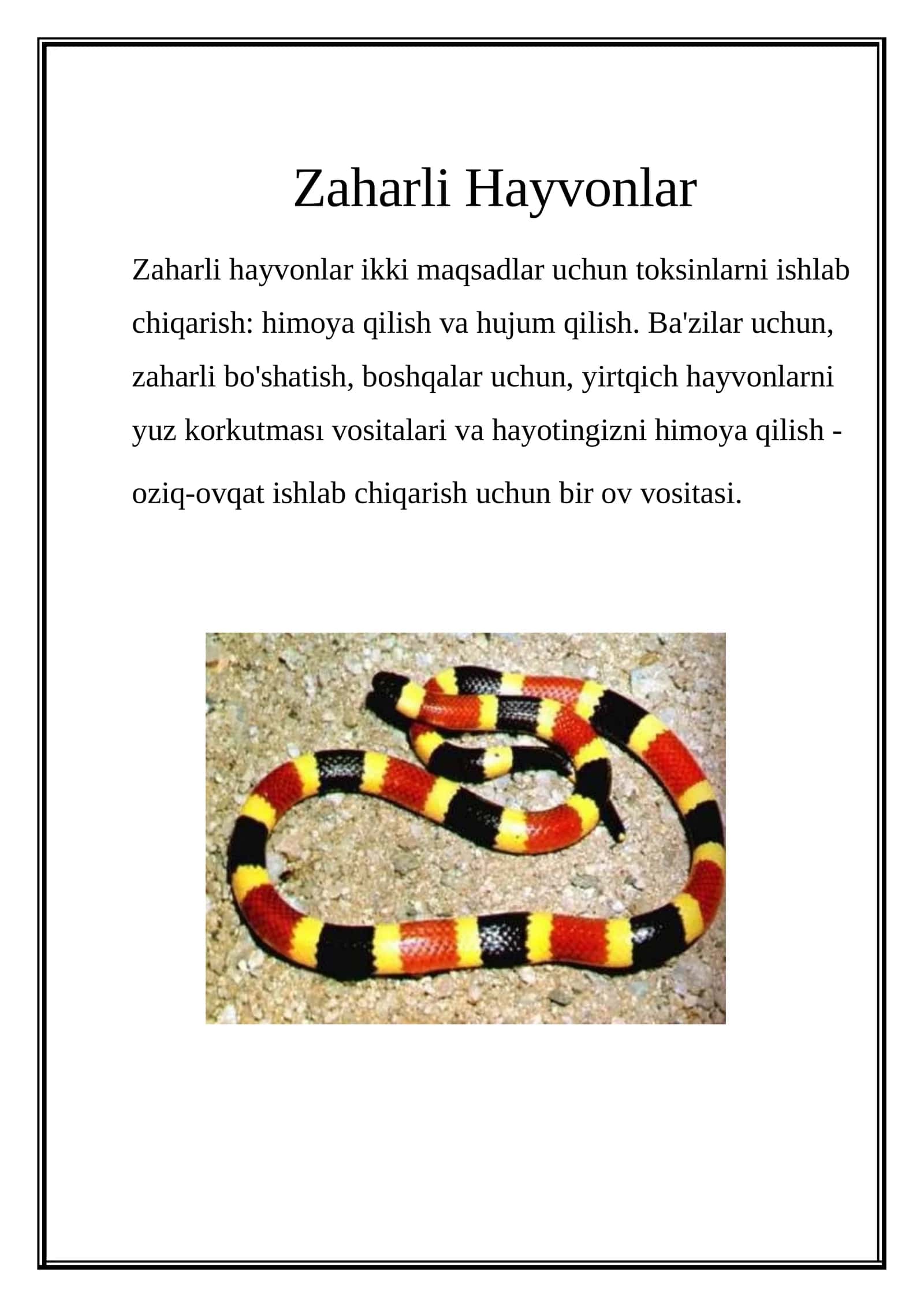 Zaharli Hayvonlar 1