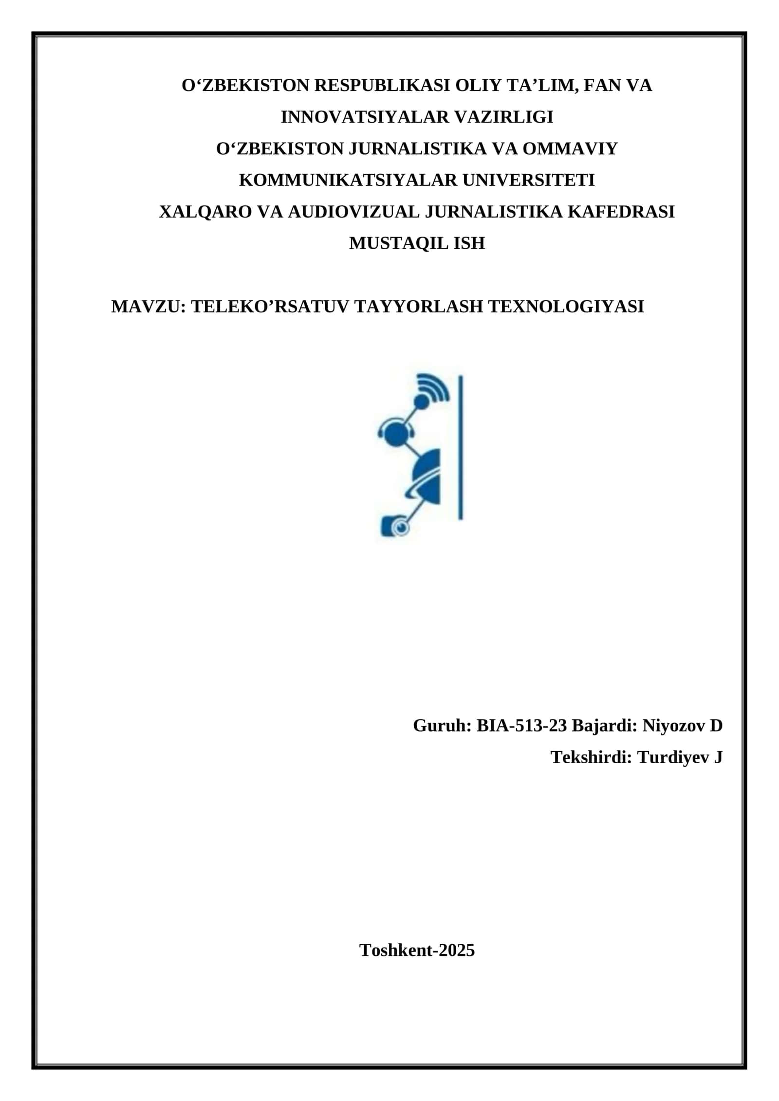 TELEKO’RSATUV TAYYORLASH TEXNOLOGIYASI 1