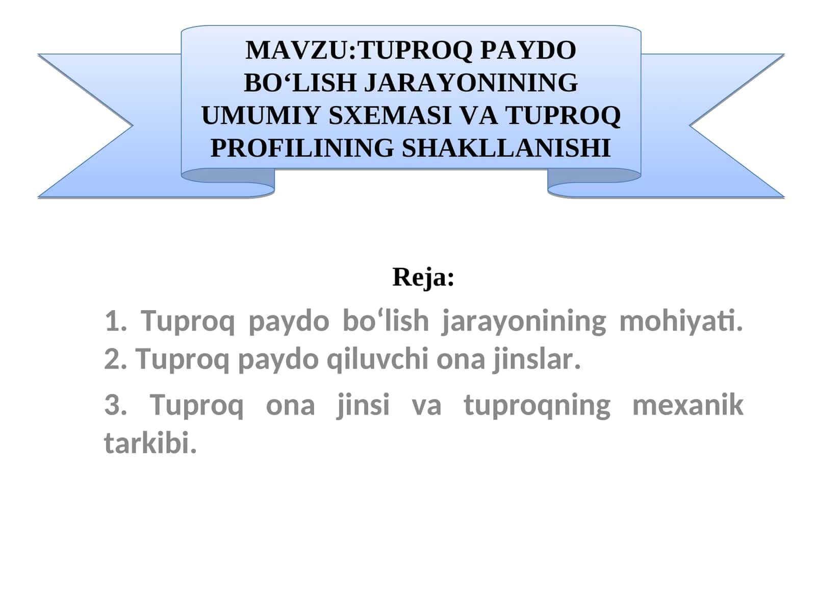 TUPROQ PAYDO BO‘LISH JARAYONINING UMUMIY SXEMASI VA TUPROQ PROFILINING SHAKLLANISHI 1