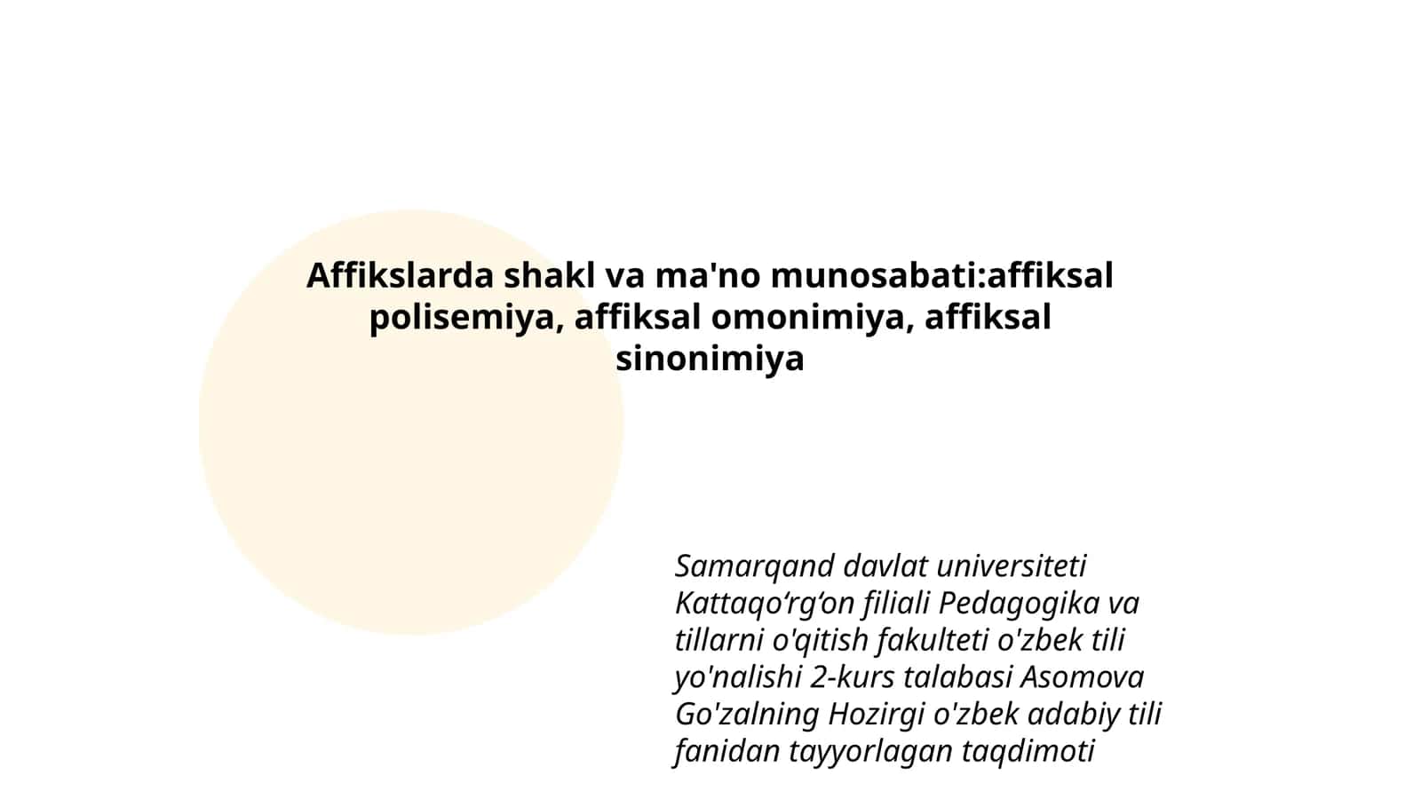Hozirgi o'zbek adabiy tili fanidan tayyorlagan taqdimoti 1