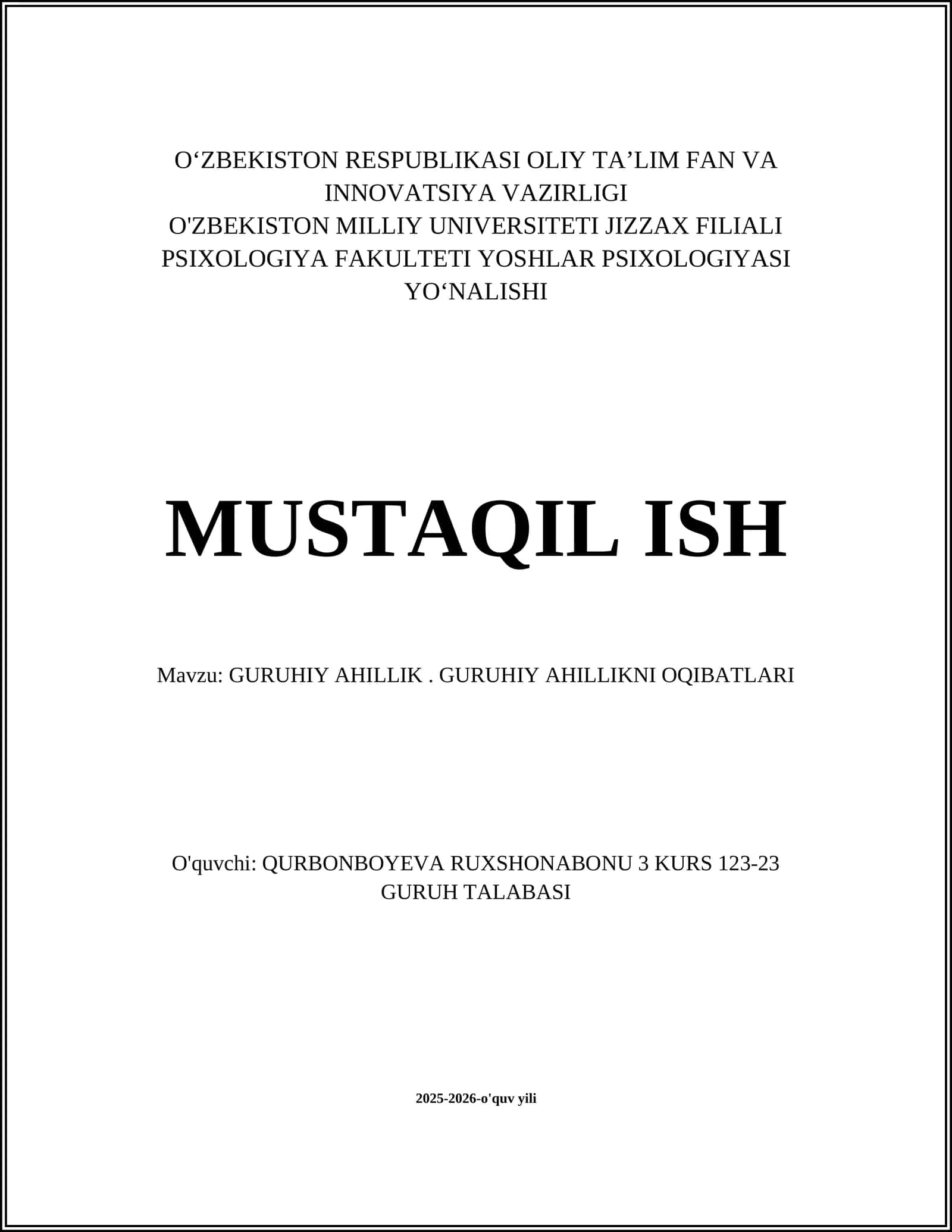 GURUHIY AHILLIK. GURUHIY AHILLIKNI OQIBATLARI 1