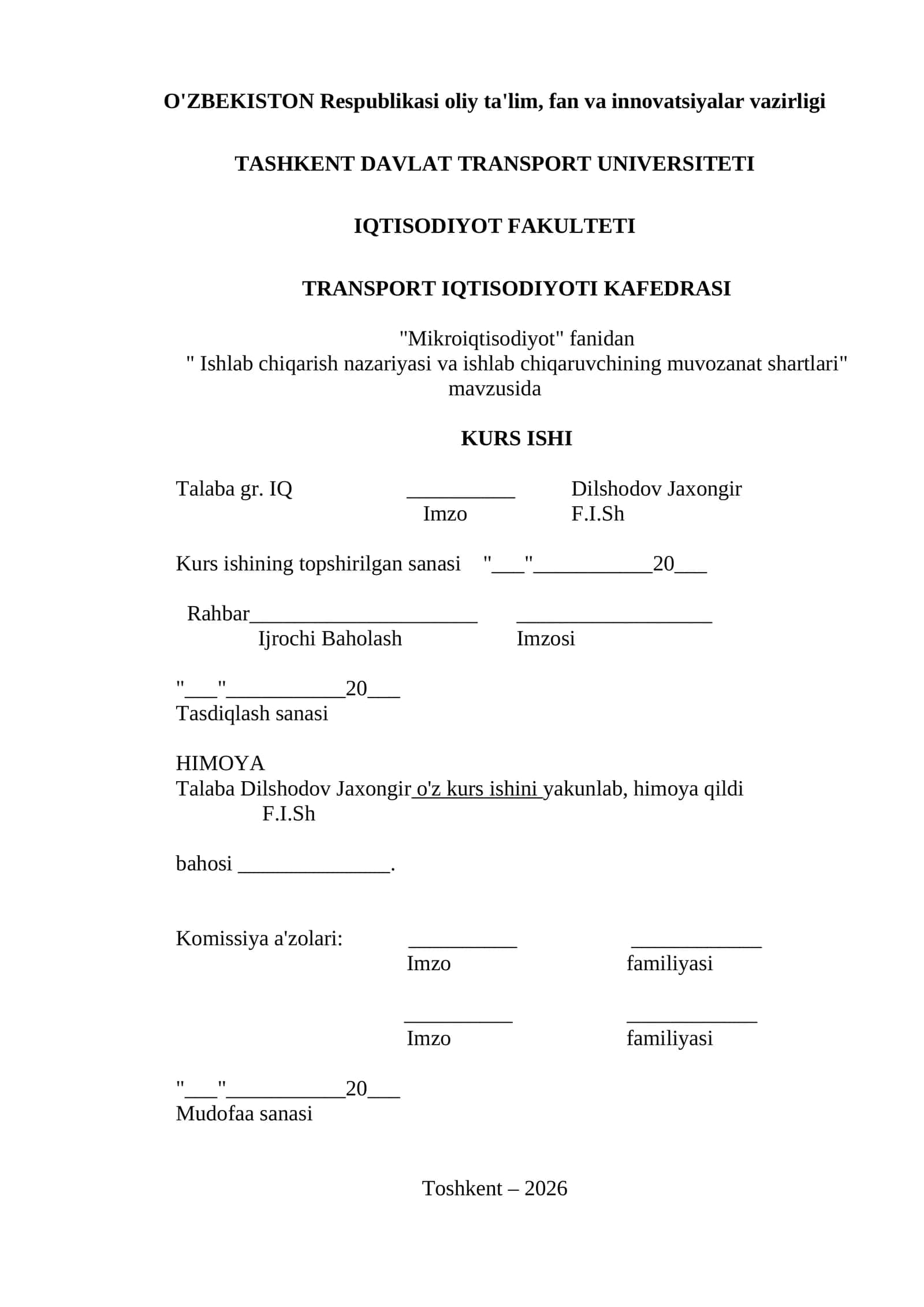 Mikroiqtisodiyot: Ishlab chiqarish nazariyasi va muvozanat shartlari 1