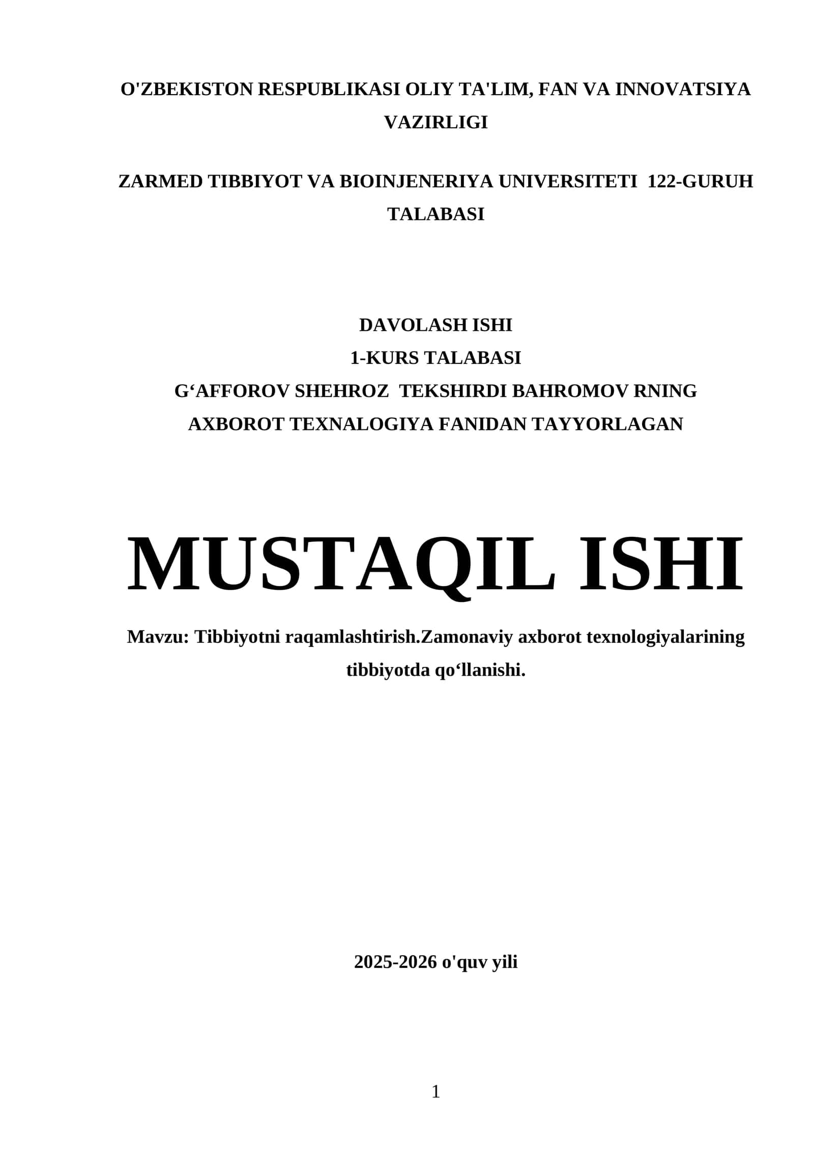 Tibbiyotni raqamlashtirish 1