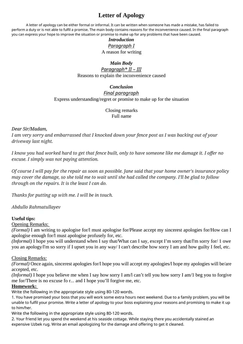 Letter of Apology 1