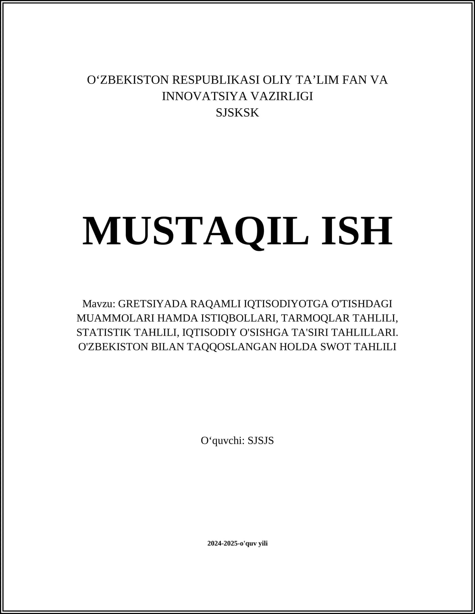 RAQAMLI IQTISODIYOTGA O'TISHDAGI MUAMMOLARI HAMDA ISTIQBOLLARI, TARMOQLAR TAHLILI, STATISTIK TAHLILI, IQTISODIY O'SISHGA TA'SIRI TAHLILLARI, O'ZBEKISTON BILAN TAQQOSLANGAN HOLDA SWOT TAHLILI 1