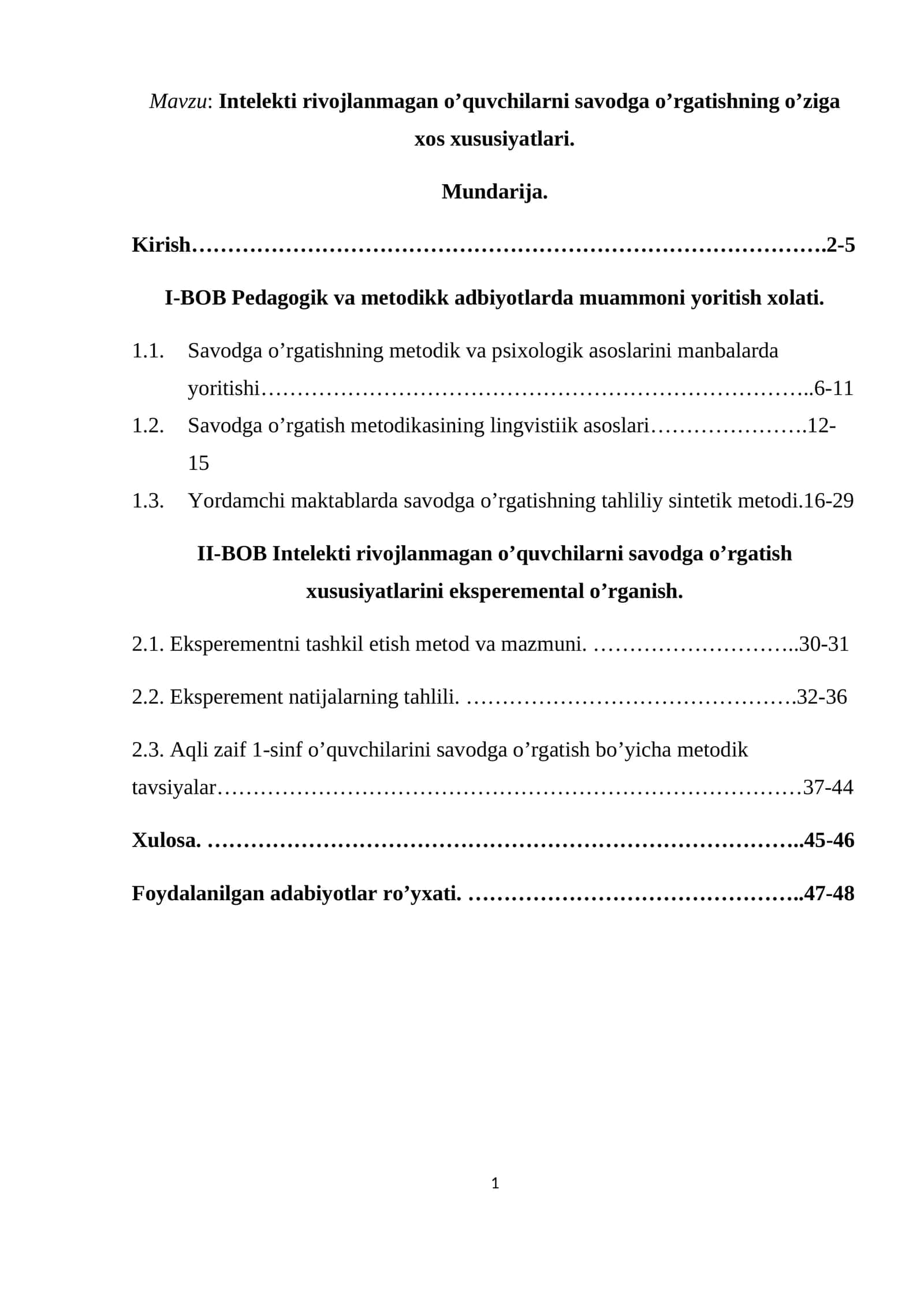 Intelekti rivojlanmagan o’quvchilarni savodga o’rgatishning o’ziga xos xususiyatlari 1