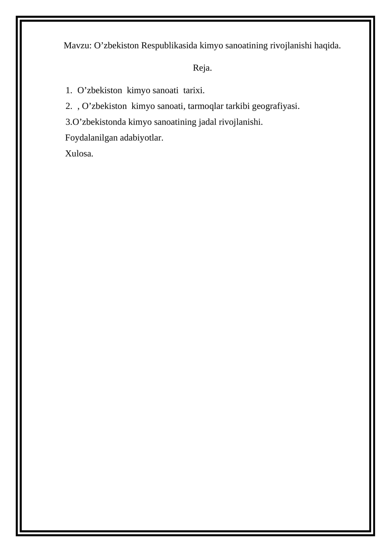 O’zbekiston Respublikasida kimyo sanoatining rivojlanishi haqida 1