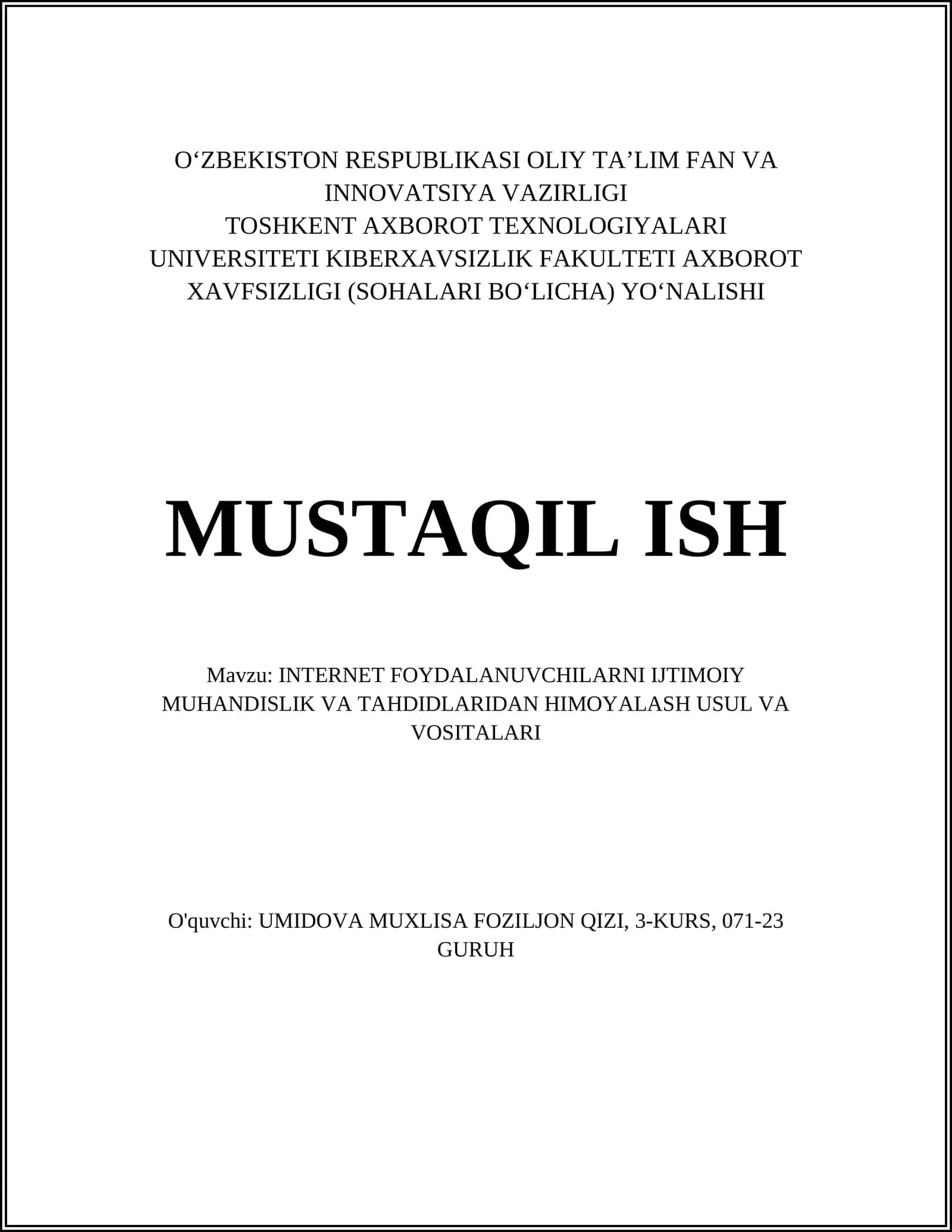 INTERNET FOYDALANUVCHILARNI IJTIMOIY MUHANDISLIK VA TAHDIDLARIDAN HIMLASH 1