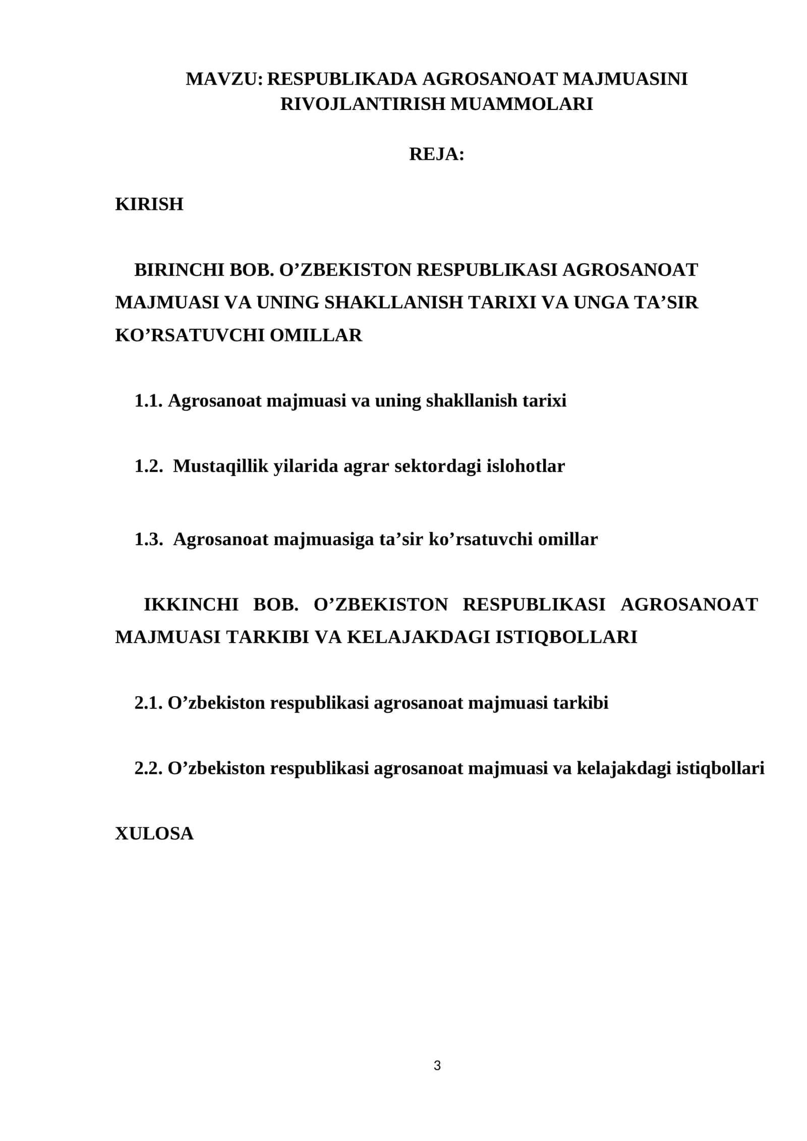 RESPUBLIKADA AGROSANOAT MAJMUASINI RIVOJLANTIRISH MUAMMOLARI 1