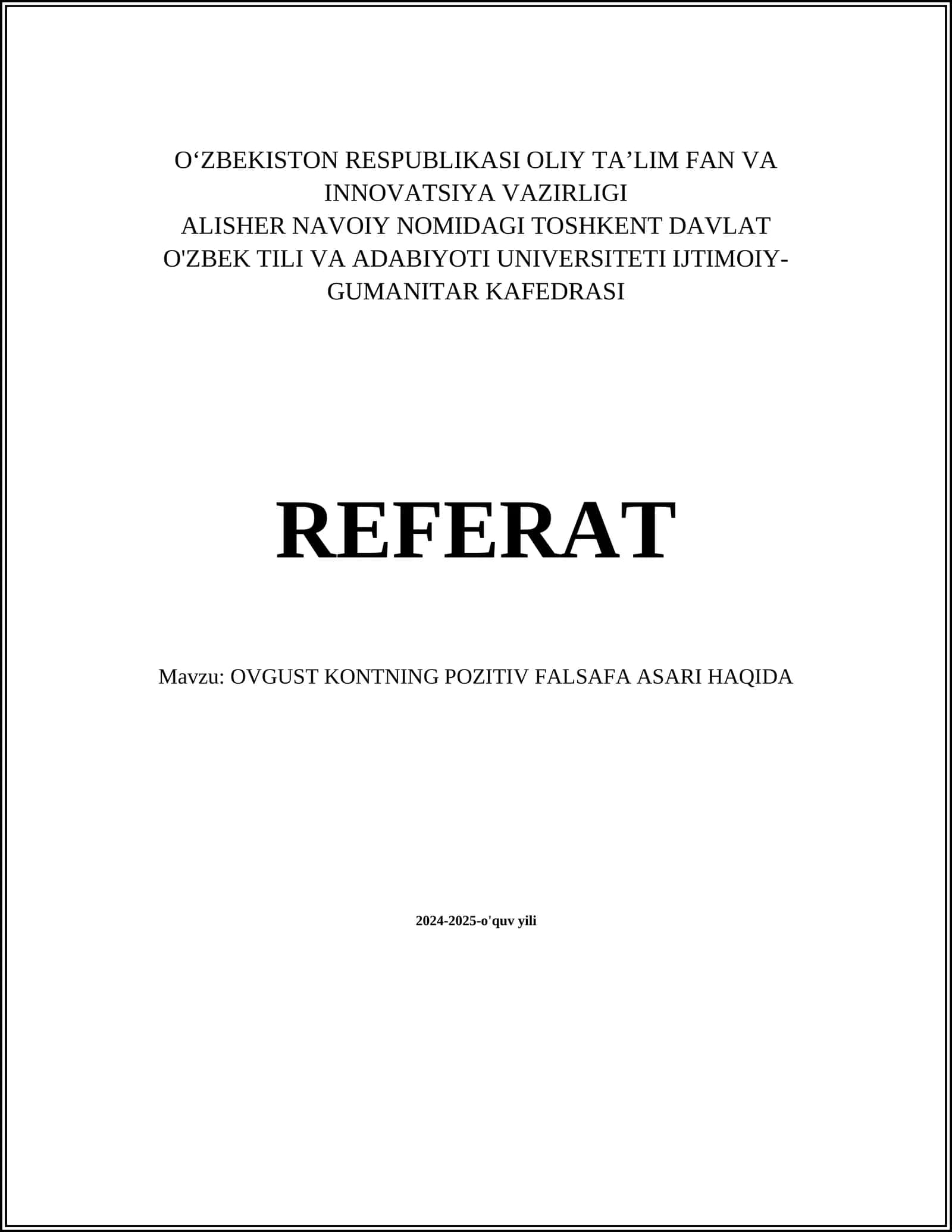 OVGUST KONTNING POZITIV FALSAFA ASARI HAQIDA 1
