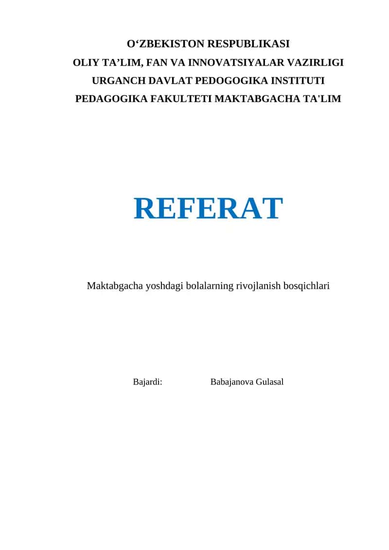 Maktabgacha yoshdagi bolalarning rivojlanish bosqichlari 1