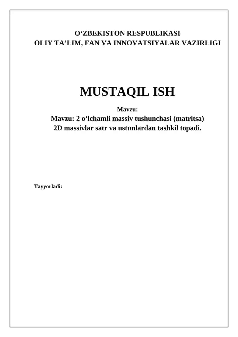 2 o‘lchamli massiv tushunchasi (matritsa) 1