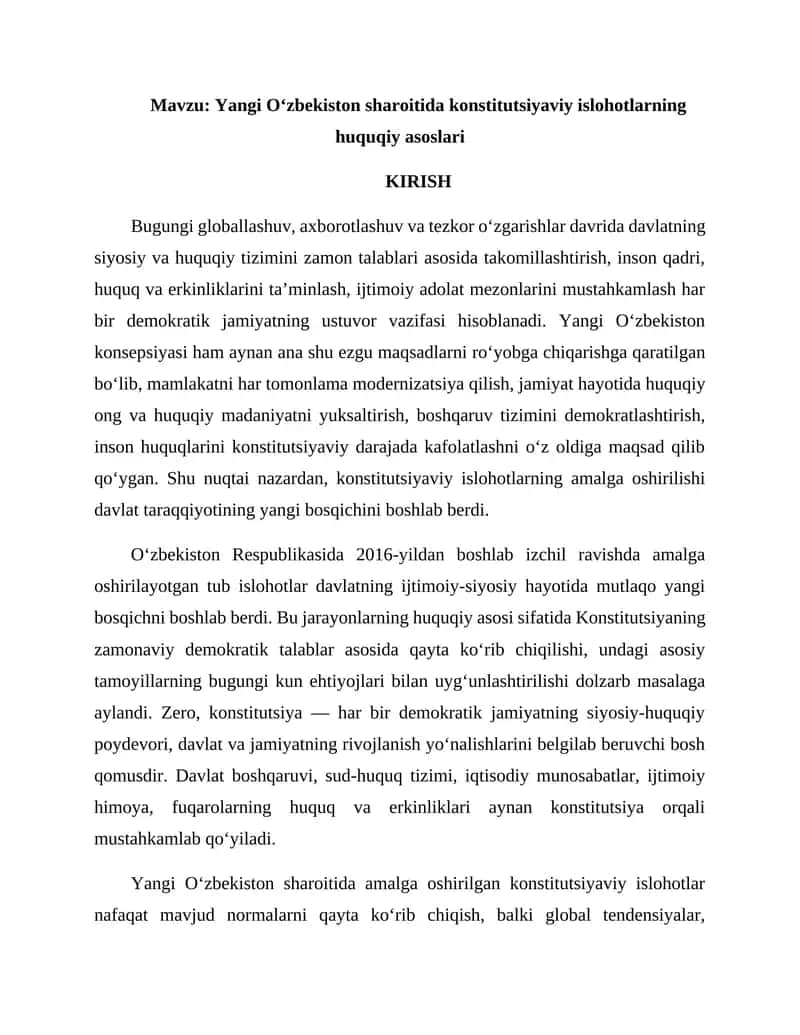 Yangi O‘zbekiston sharoitida konstitutsiyaviy islohotlarning huquqiy asoslari 1