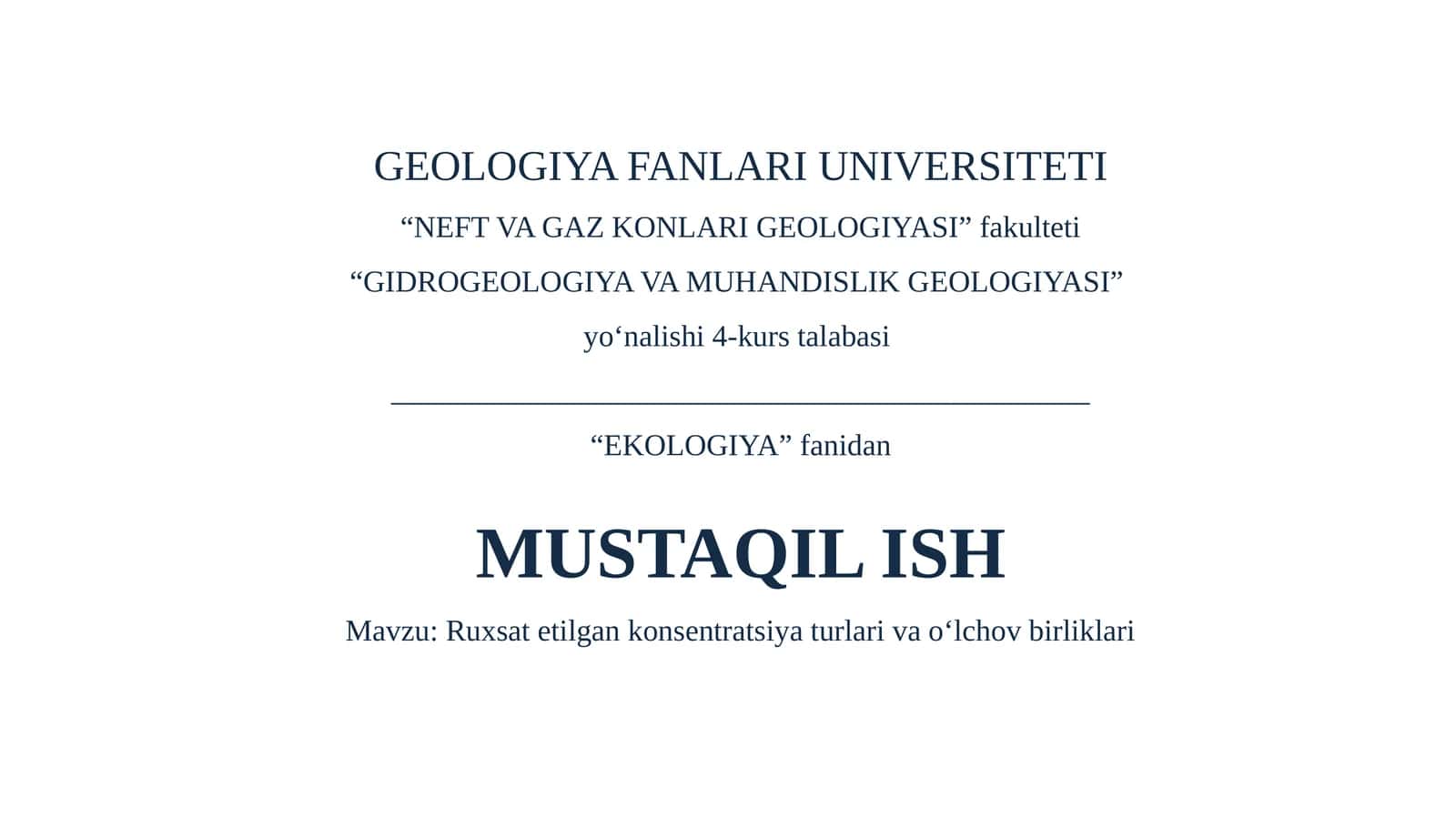Ruxsat etilgan konsentratsiya turlari va o‘lchov birliklari 1