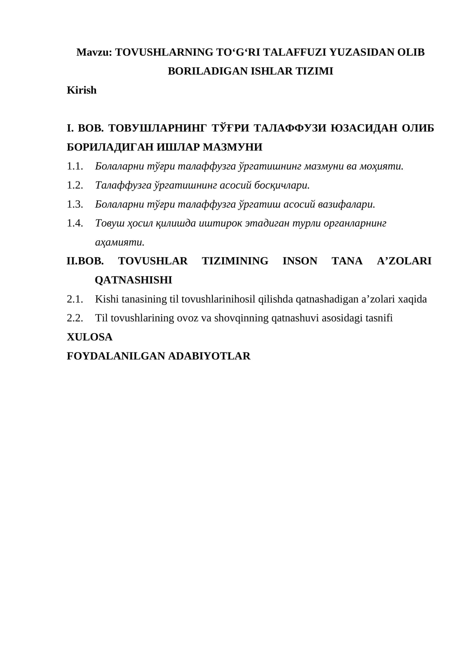TOVUSHLARNING TOʻGʻRI TALAFFUZI YUZASIDAN OLIB BORILADIGAN ISHLAR TIZIMI 1