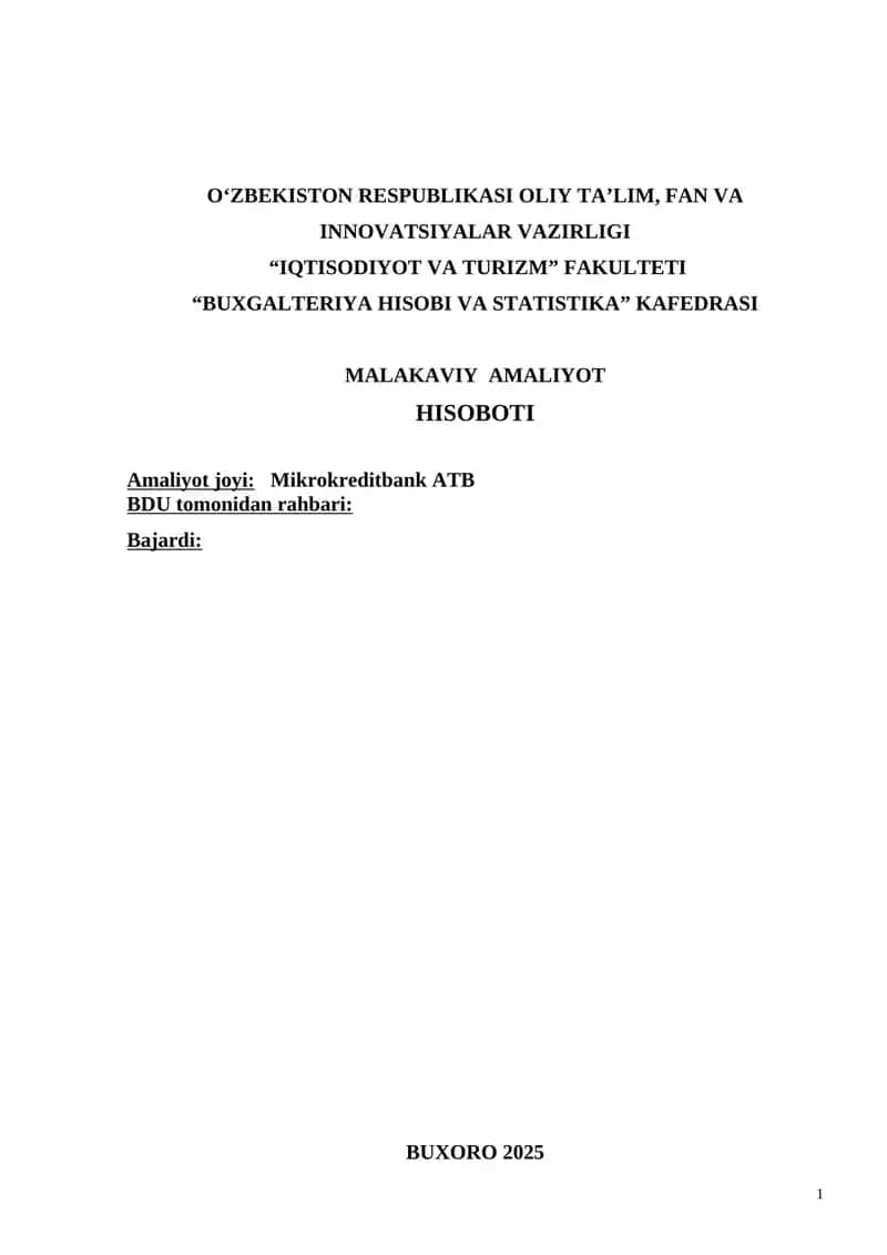 Mikrokreditbank ATB bank bitiruv amaliy hisoboti 1