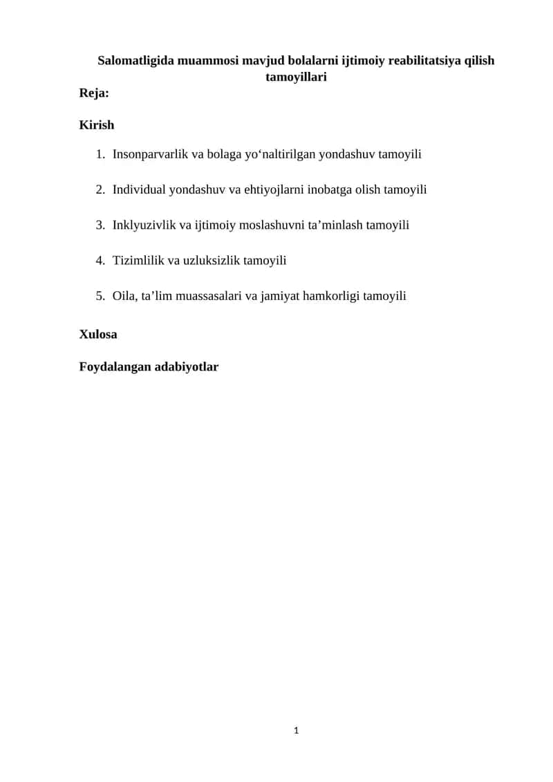 Salomatligida muammosi mavjud bolalarni ijtimoiy reabilitatsiya qilish tamoyillari 1