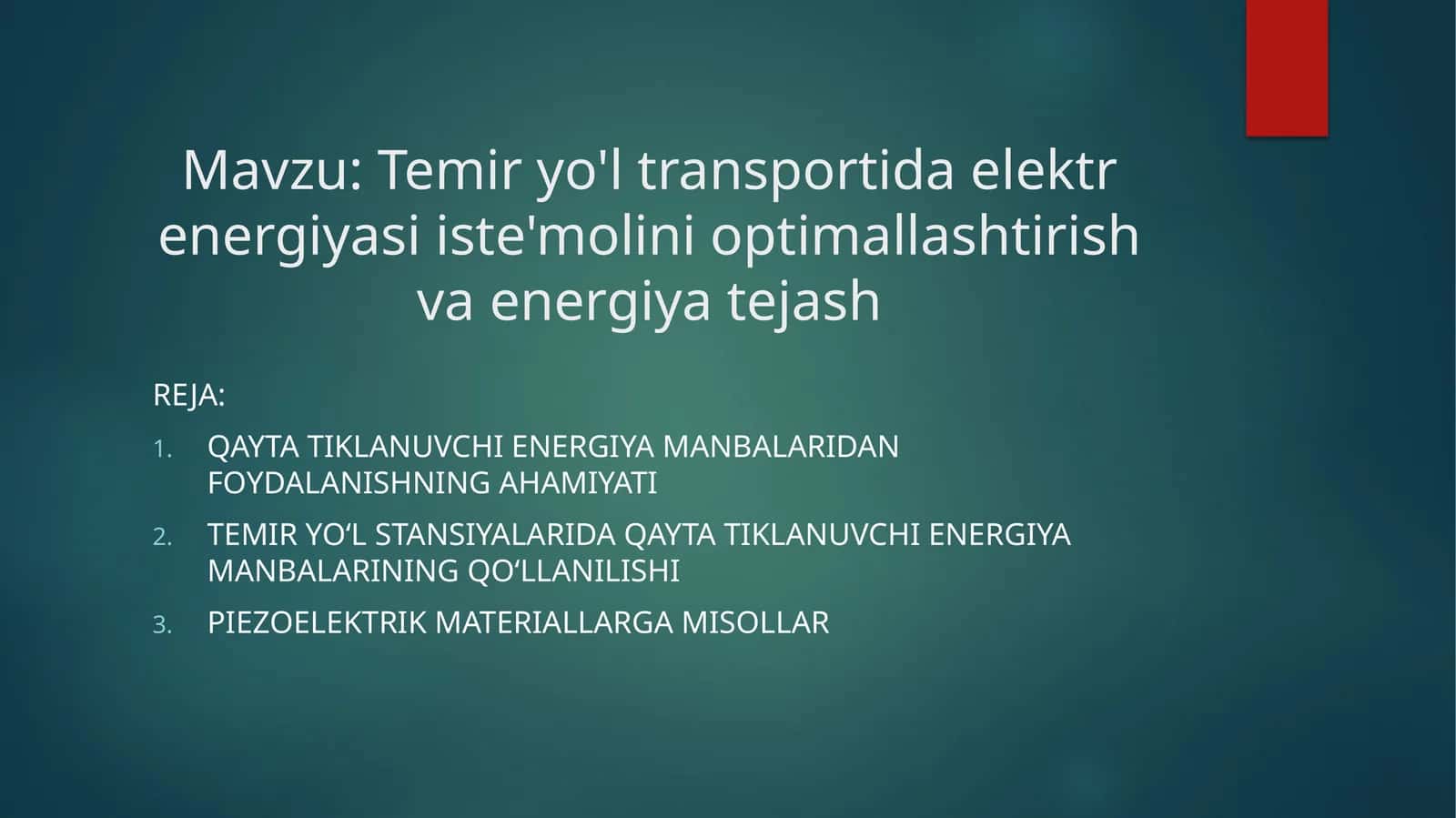 Temir yo'l transportida elektr energiyasi iste'molini optimallashtirish va energiya tejash 1