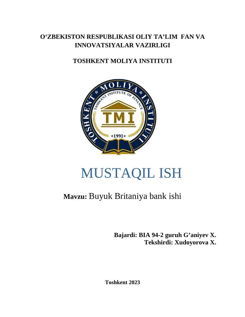 Buyuk Britaniya bank ishi 1