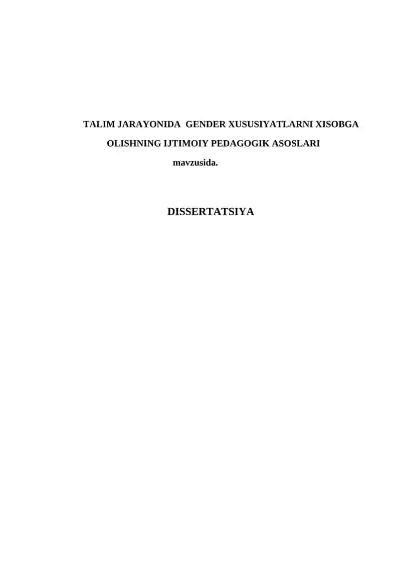 TALIM JARAYONIDA GENDER XUSUSIYATLARNI XISOBGA OLISHNING IJTIMOIY PEDAGOGIK ASOSLARI