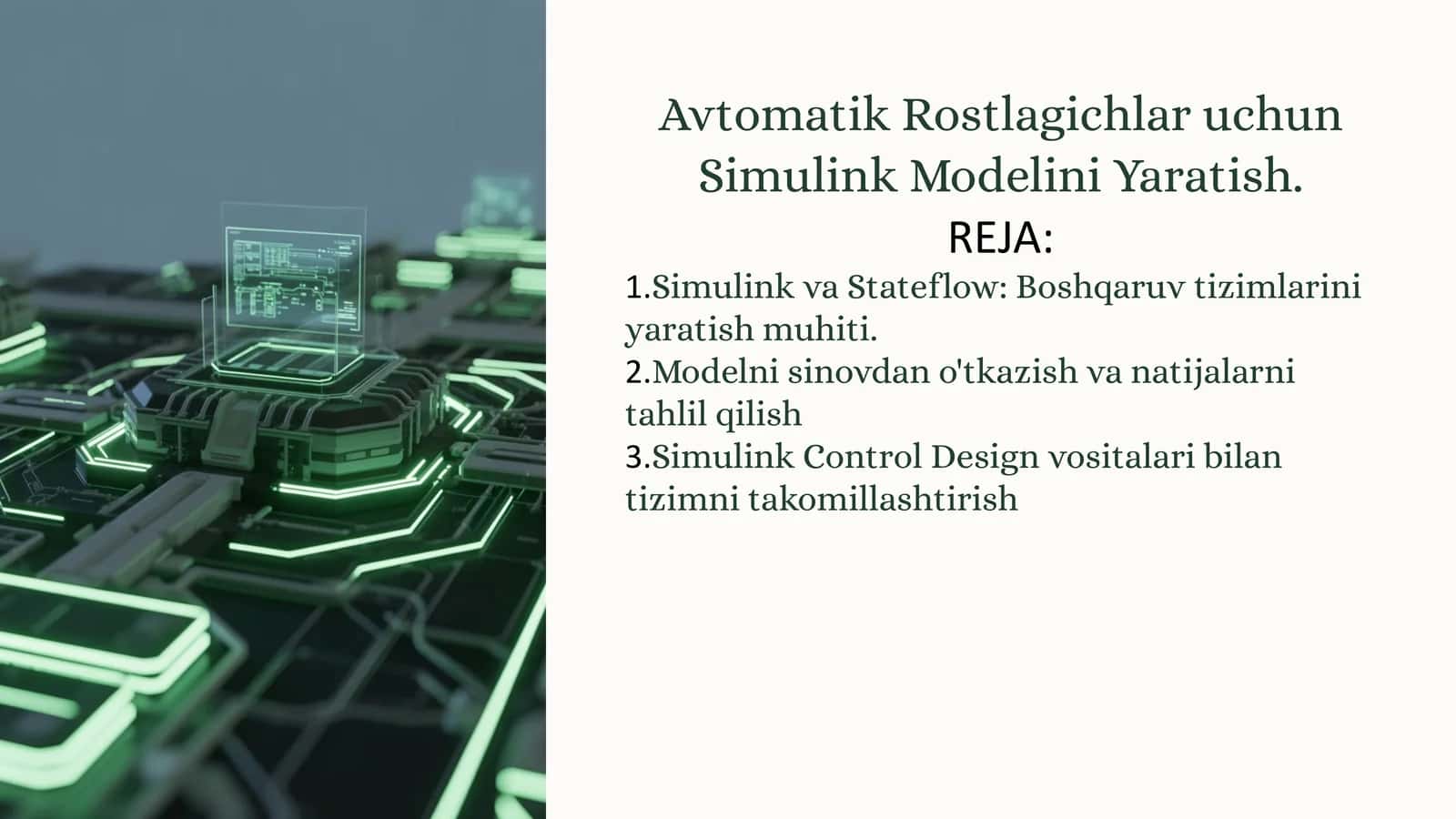 Avtomatik Rostlagichlar uchun Simulink Modelini Yaratish 1