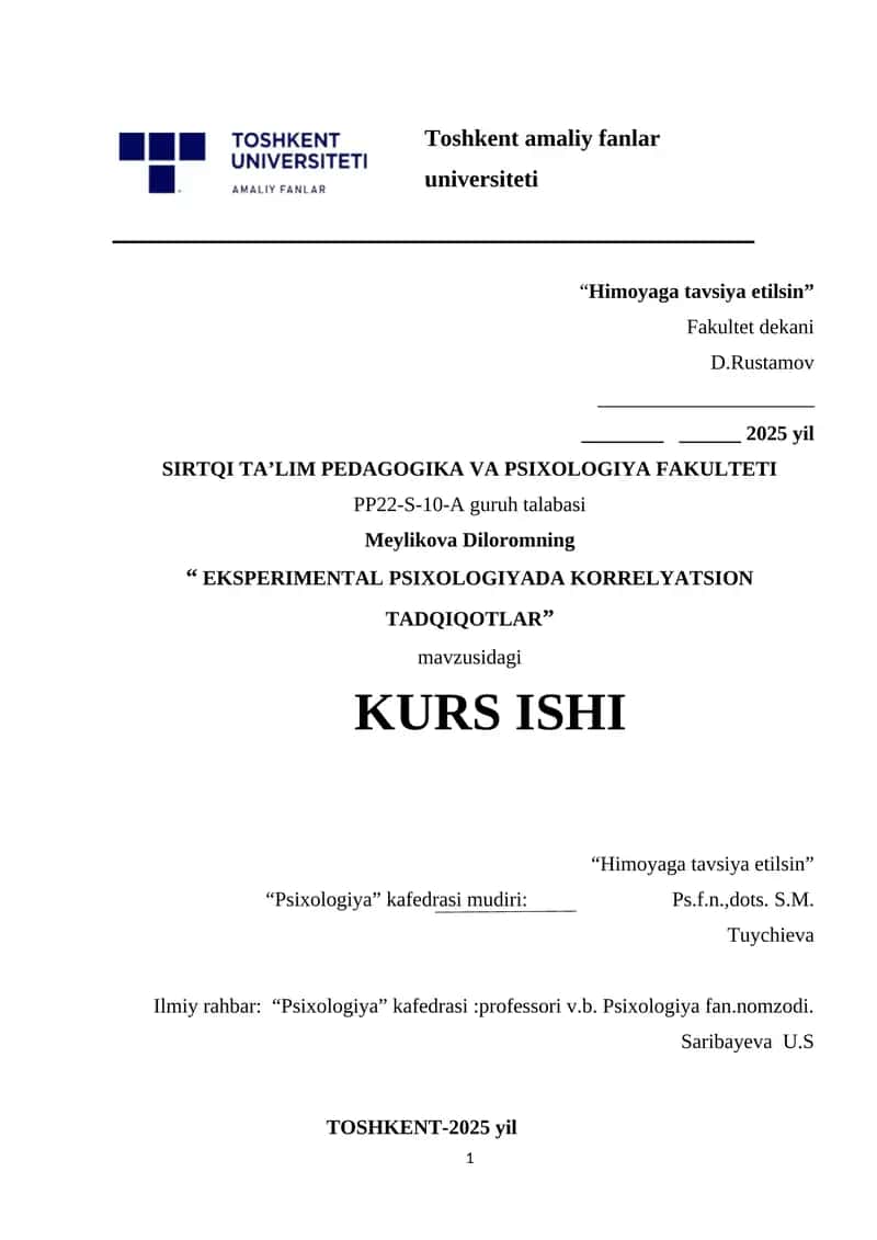 EKSPERIMENTAL PSIXOLOGIYADA KORRELYATSION. 1