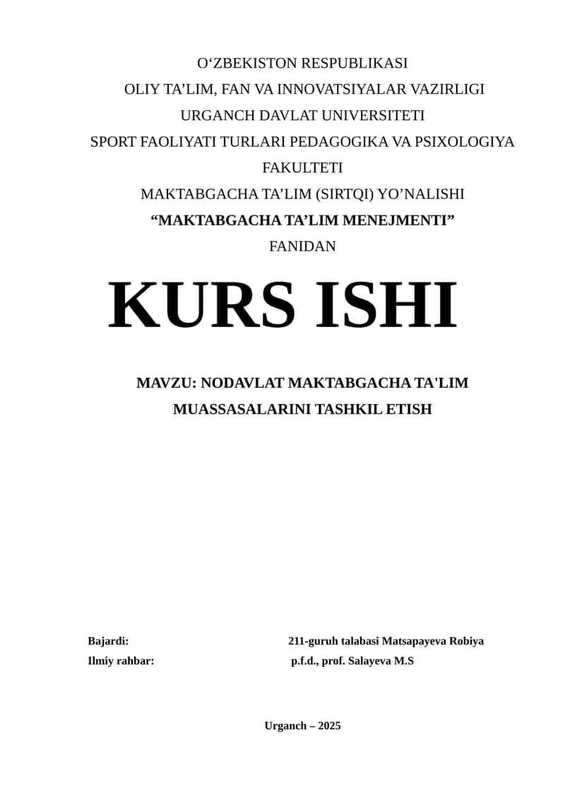 "MAKTABGACHA TA’LIM MENEJMENTI" 1