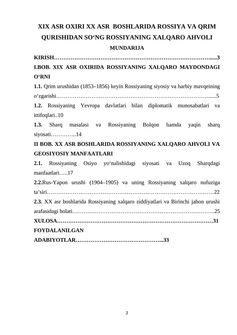 Rossiya va Qrim qurishidan so‘ng Rossiyaning xalqaro ahvoli 1