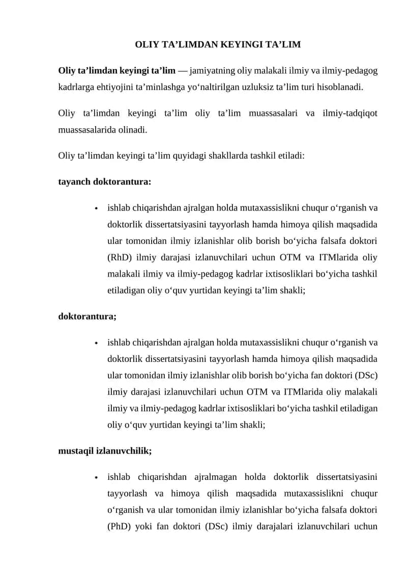 Oliy ta'limdan keyingi ta'lim 1