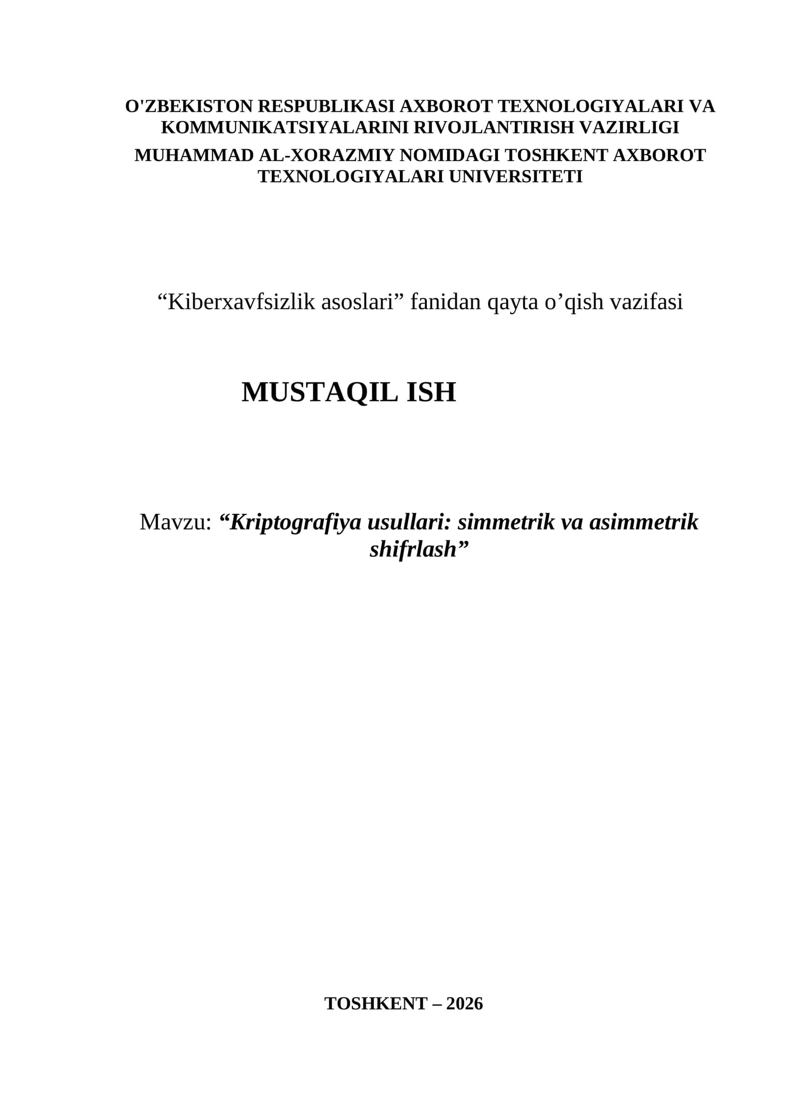 Kriptografiya usullari: simmetrik va asimmetrik shifrlash 1