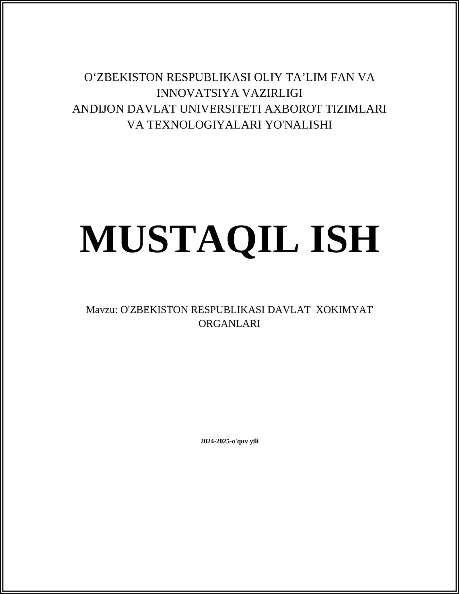 O'ZBEKISTON RESPUBLIKASI DAVLAT XOKIMYAT ORGANLARI 1