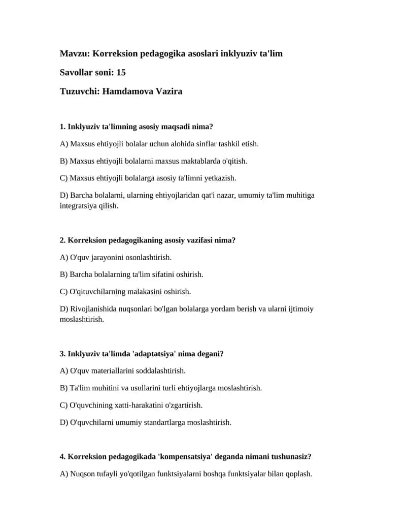 Korreksion pedagogika asoslari inklyuziv ta'lim 1