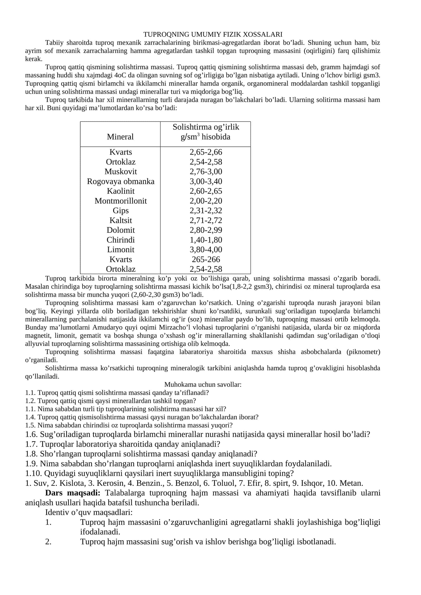 Tuproqning Umumiy Fizik Xossalari 1