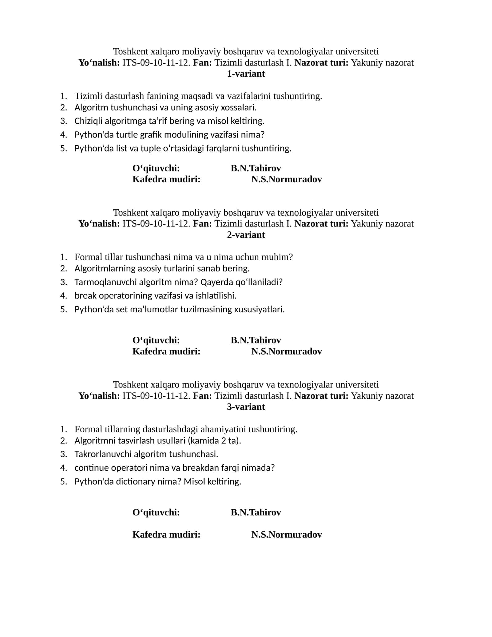 Tizimli dasturlash I (Variant 1) 1