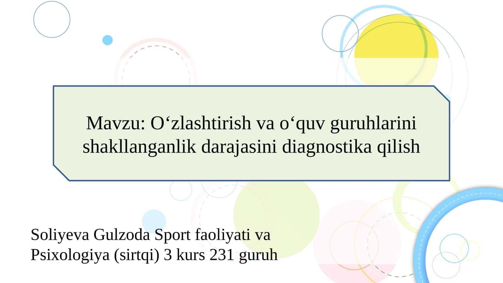 Oʻzlashtirish va oʻquv guruhlarini shakllanganlik darajasini diagnostika qilish slayd 1
