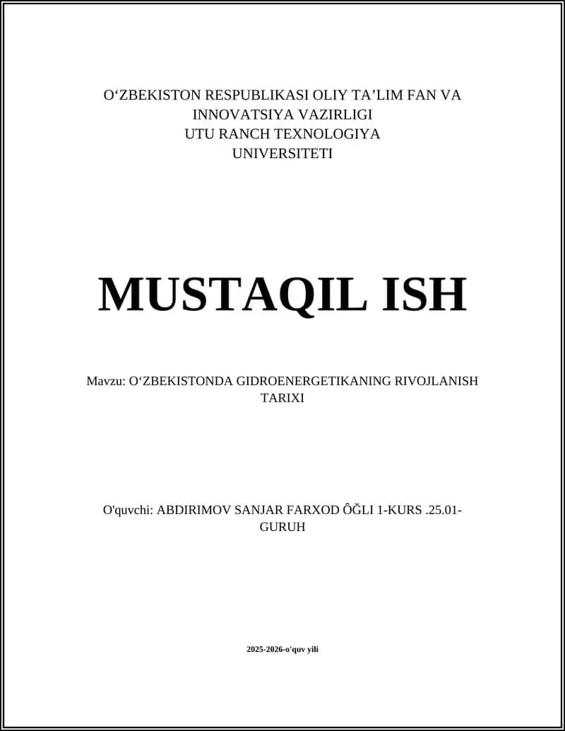 O'ZBEKISTONDA GIDROENERGETIKANING RIVOJLANISH TARIXI 1