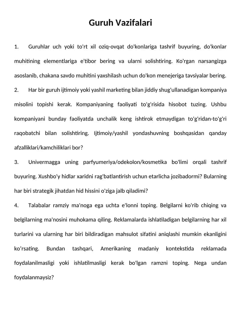 Guruh Vazifalari 1