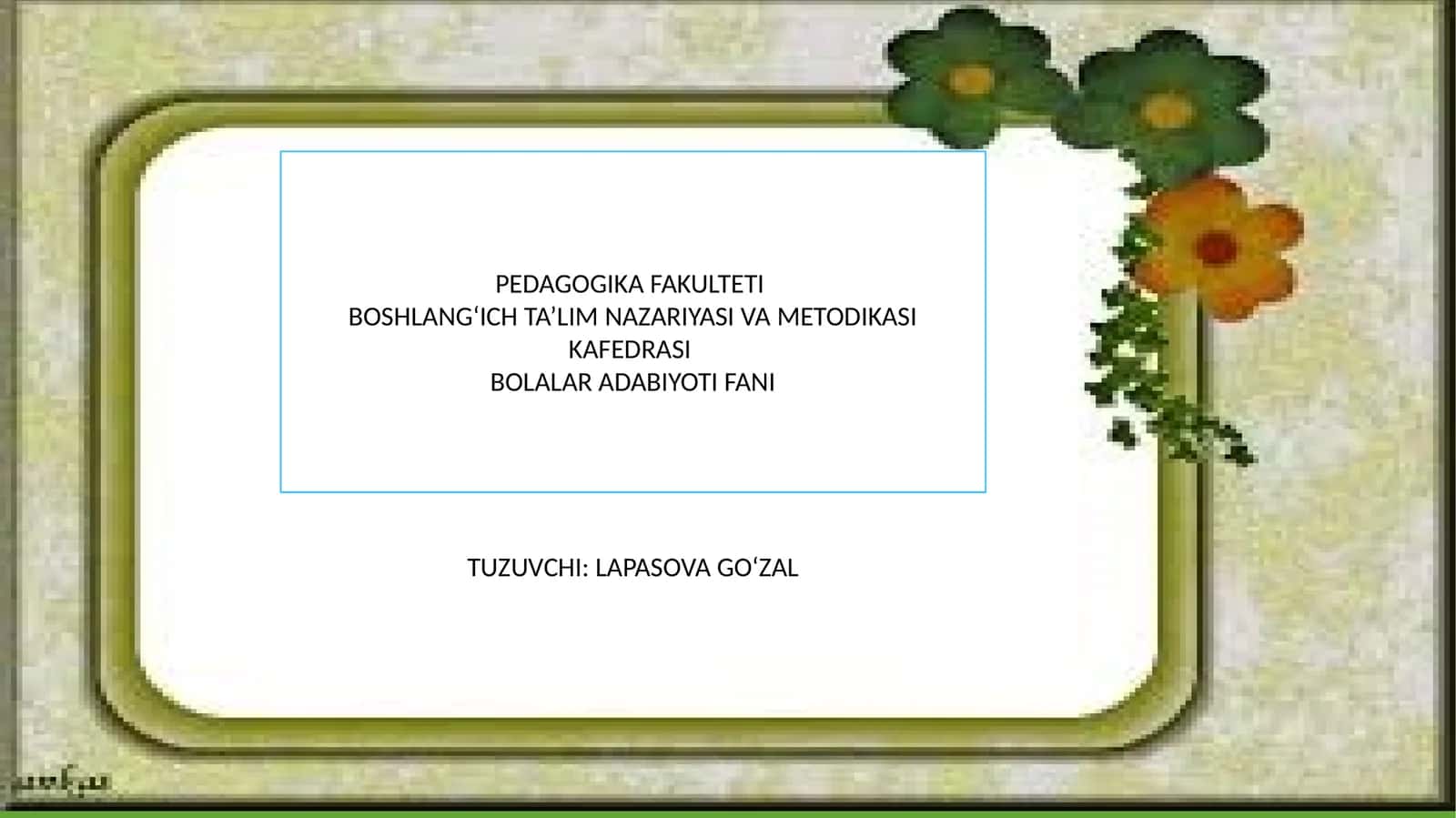Ertaklar bolalar adabiyotining yetakchi janri sifatida 1