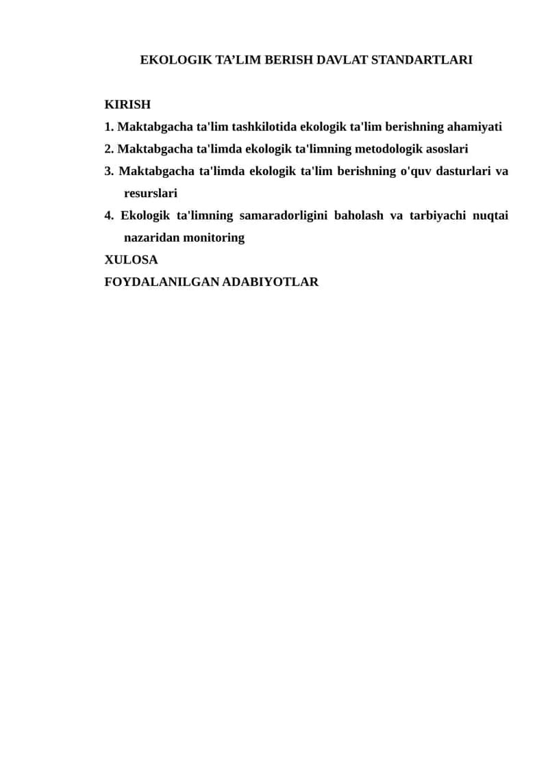 Ekologik ta’lim berish davlat standartlari 1